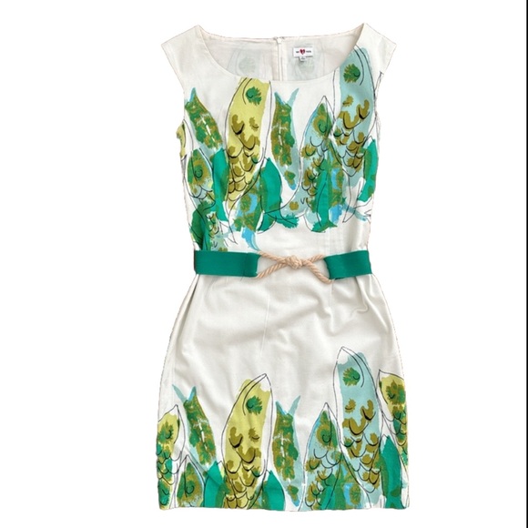 Anthropologie Dresses & Skirts - Anthropologie | We love Vera | Green, White, Blue, Turquoise Fish Dress w/ Belt
